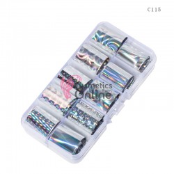 Folii de transfer, folie de unghii, Set 10 bucati, Cod C115 - Argintiu Holografic